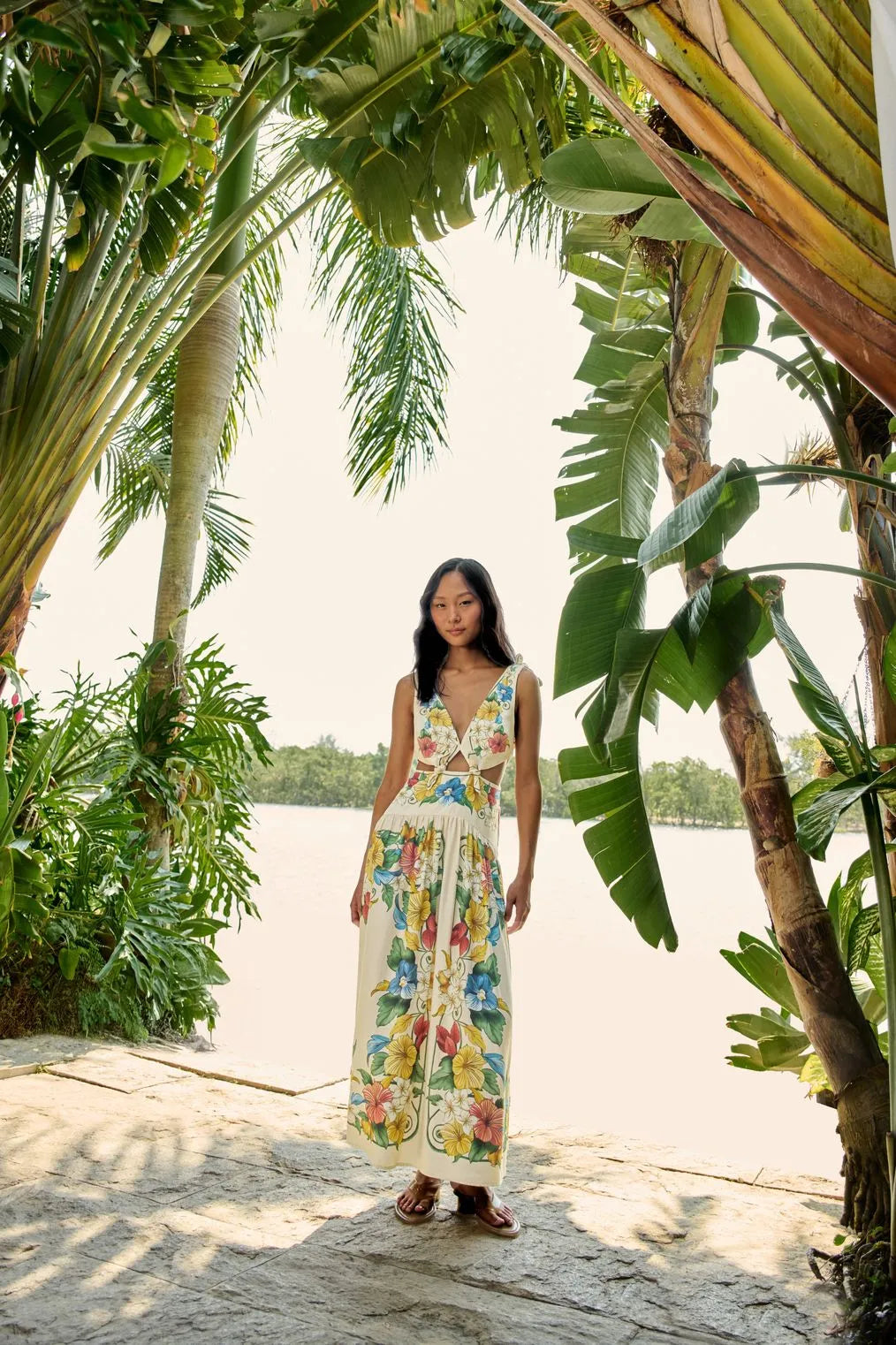 Vestido Longo Estampado Tropicalzinho Lenço