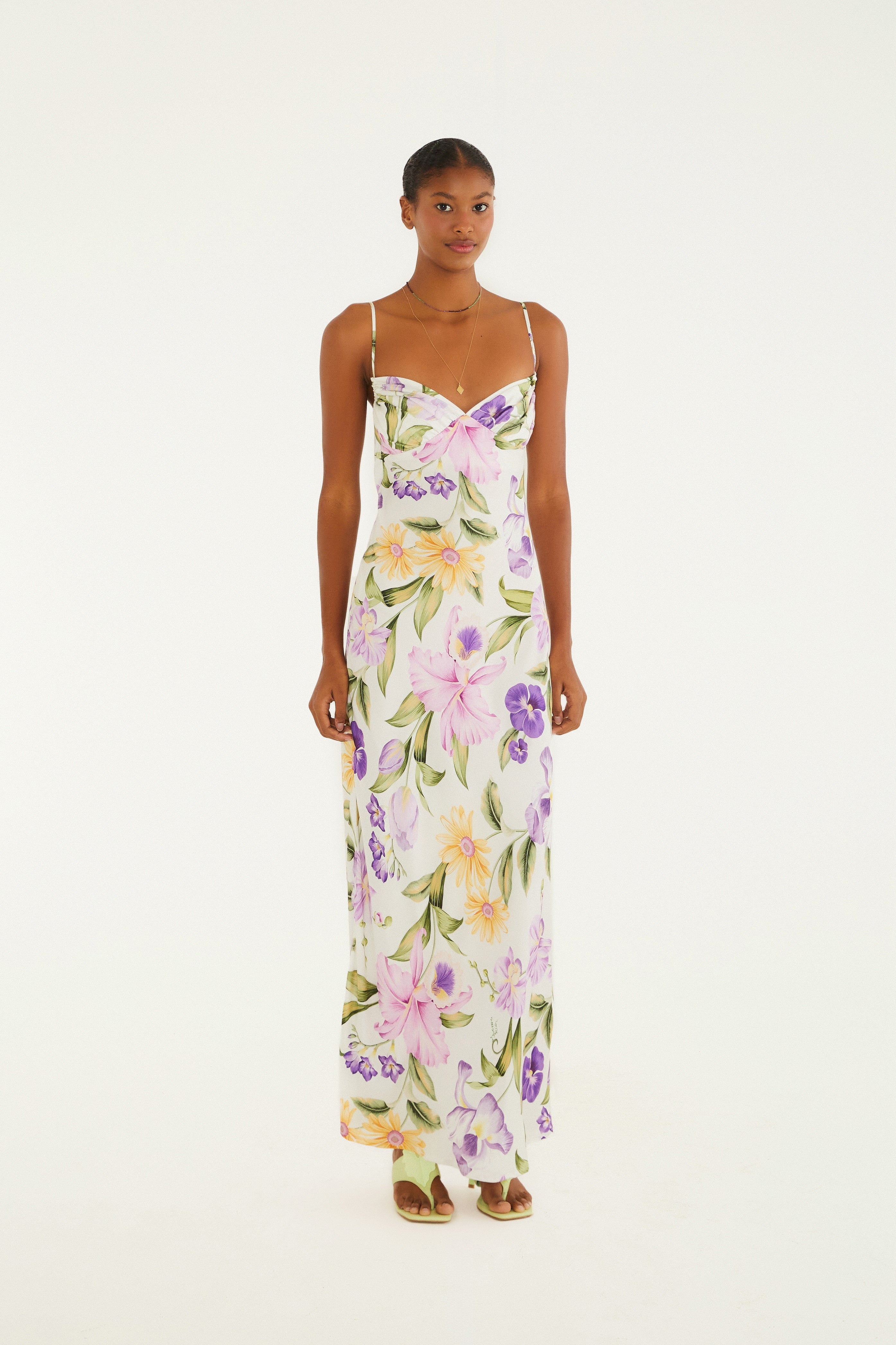 Vestido Longo Alcinha Estampado Orquidário Orquidario Corrido