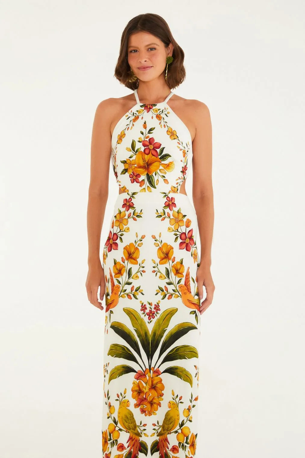 Vestido Midi Frente Única Estampado Bosque Chic